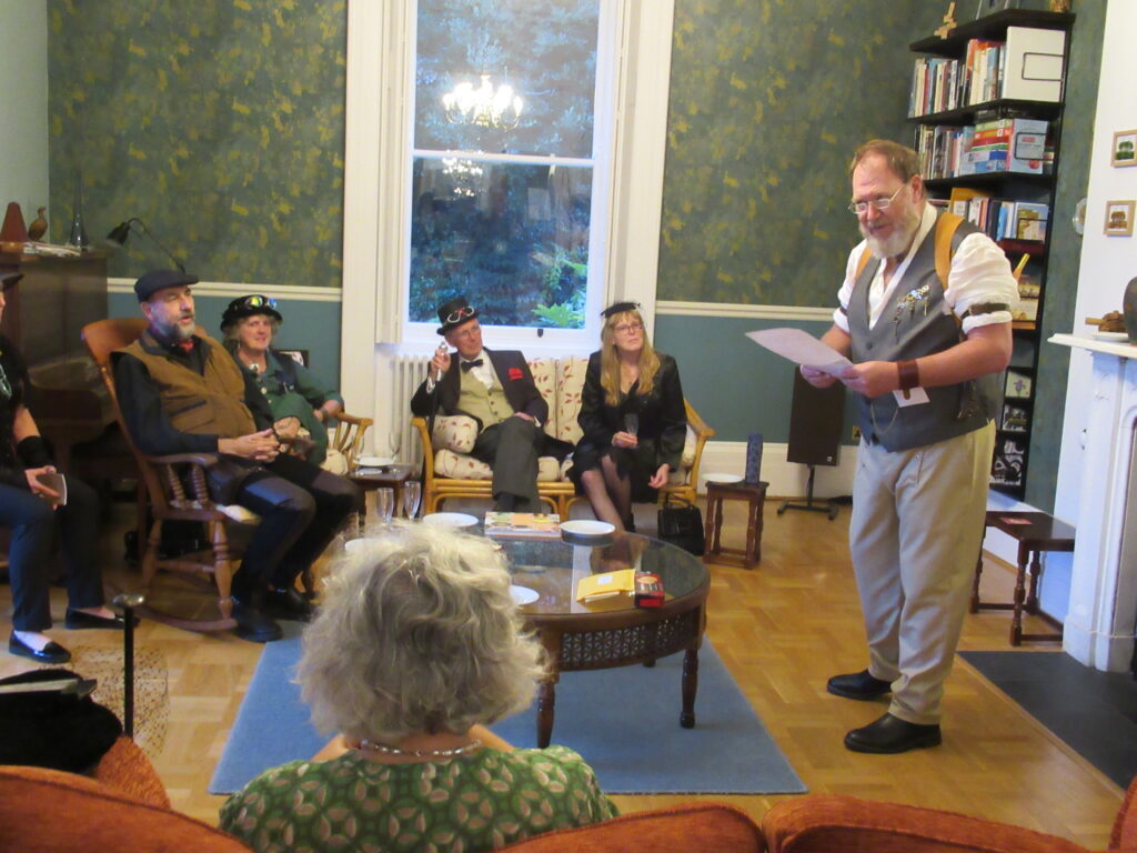 Suspect reading something important to the guests